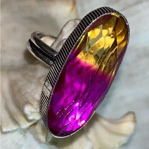 Ametrine handcrafted elongated faceted cut statement ring